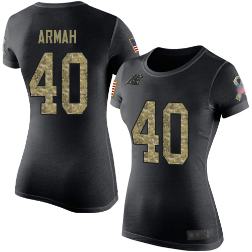 Carolina Panthers Black Camo Women Alex Armah Salute to Service NFL Football #40 T Shirt